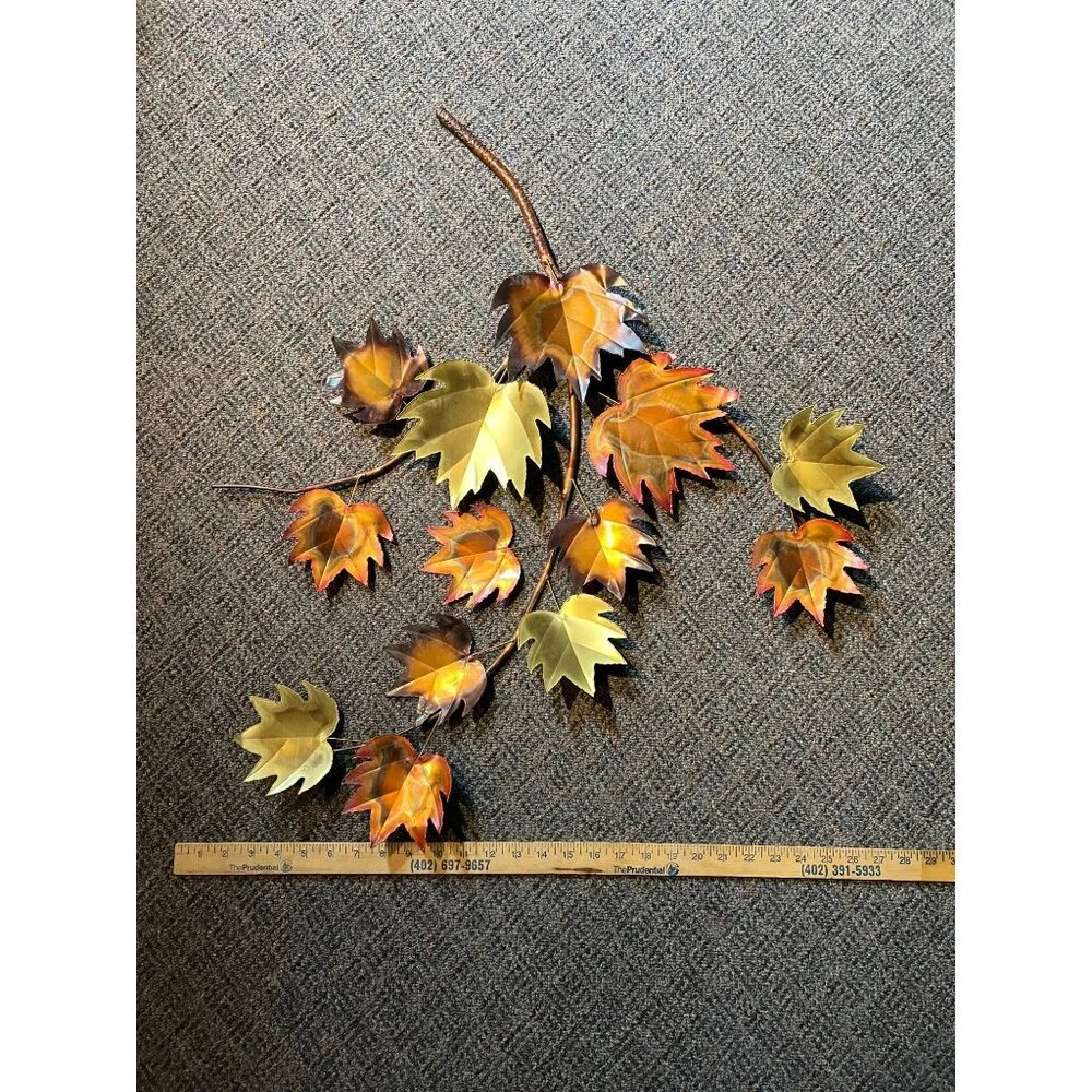 MCM Brass Copper Tone Metal Maple Leaf Sculpture Patina VTG Brutalist Wall Art L